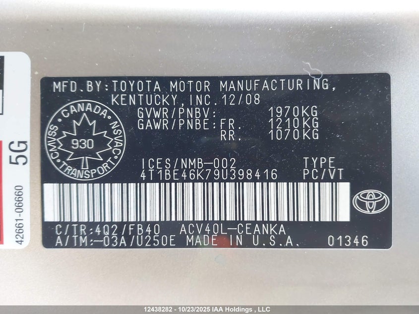 4T1BE46K79U398416 2009 TOYOTA CAMRY photo no. 9