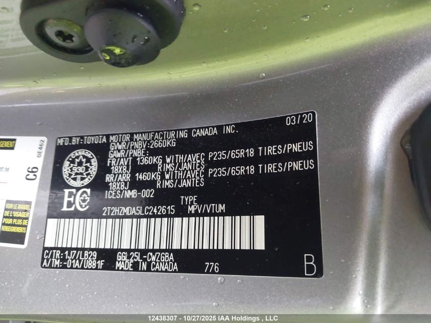 2020 Lexus Rx 350 VIN: 2T2HZMDA5LC242615 Lot: 12438307