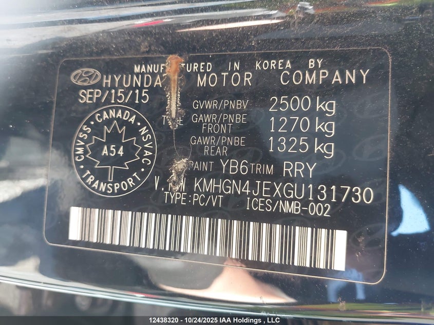 2016 Hyundai Genesis 3.8 Premium VIN: KMHGN4JEXGU131730 Lot: 12438320