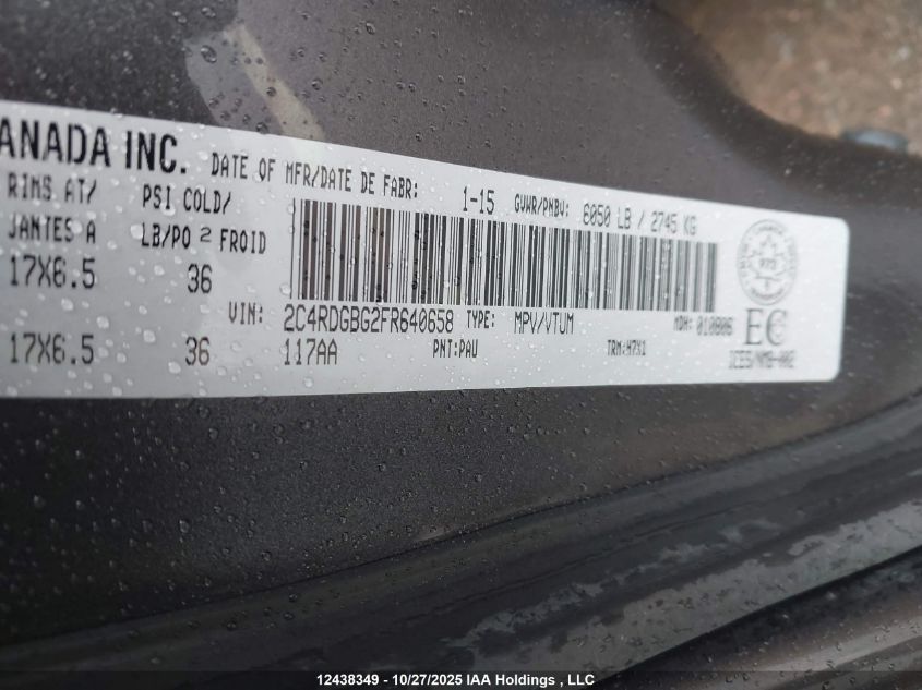 2015 Dodge Grand Caravan Se VIN: 2C4RDGBG2FR640658 Lot: 12438349