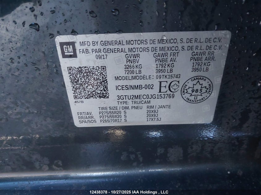 3GTU2MEC0JG153769 2018 GMC SIERRA photo no. 19