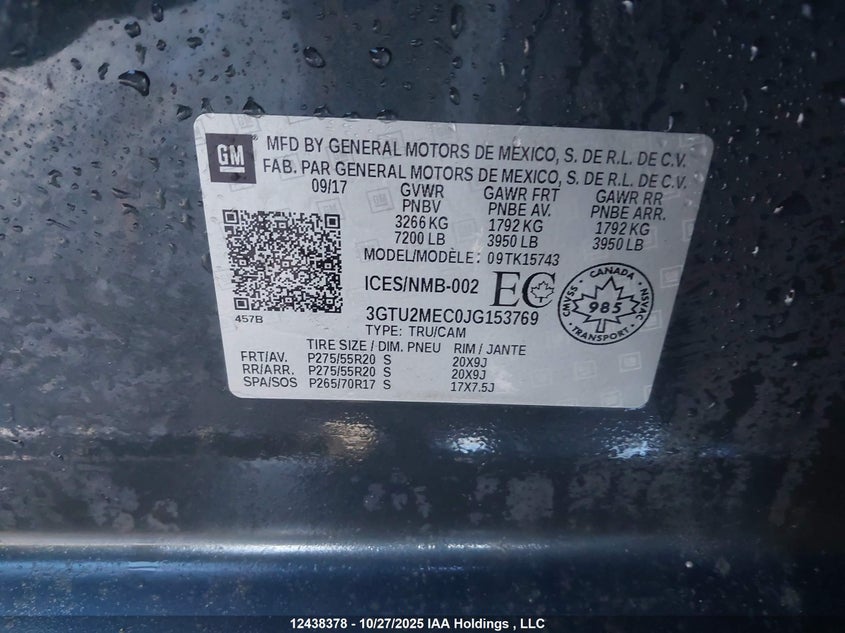 3GTU2MEC0JG153769 2018 GMC SIERRA photo no. 9