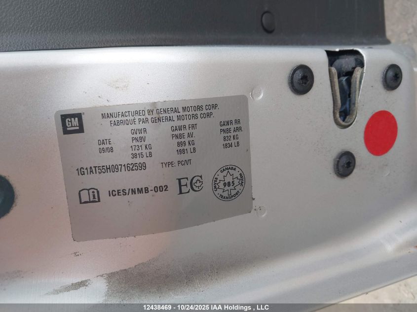2009 Chevrolet Cobalt Lt VIN: 1G1AT55H097162599 Lot: 12438469