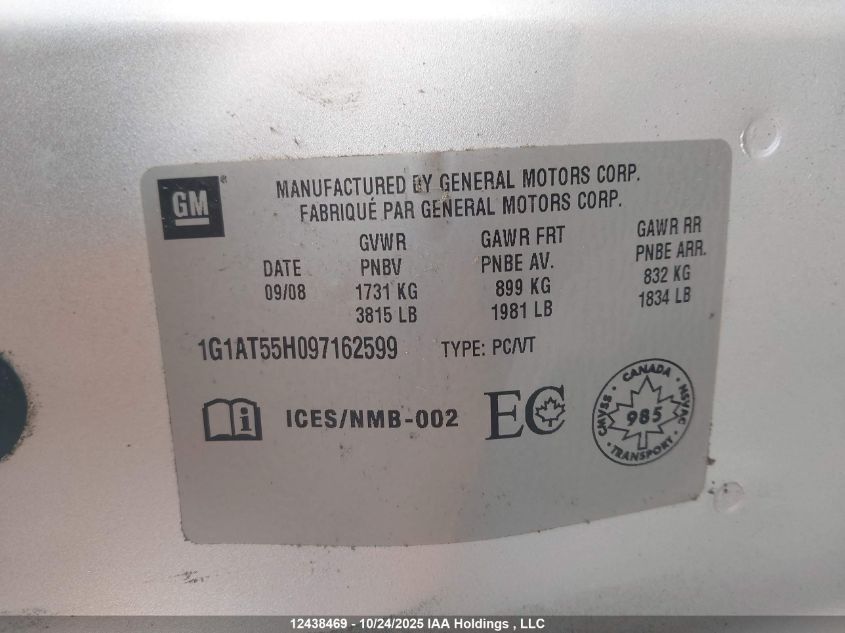 2009 Chevrolet Cobalt Lt VIN: 1G1AT55H097162599 Lot: 12438469