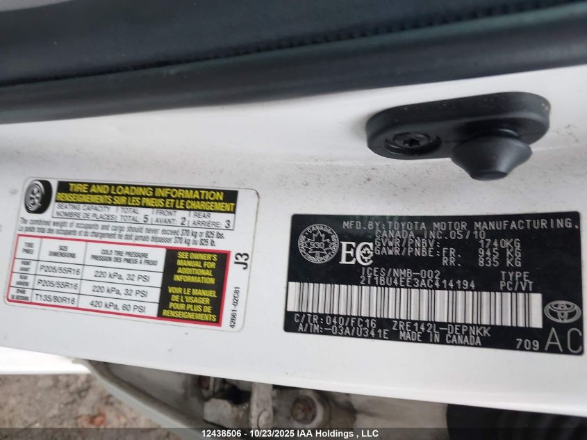 2010 Toyota Corolla Le VIN: 2T1BU4EE3AC414194 Lot: 12438506