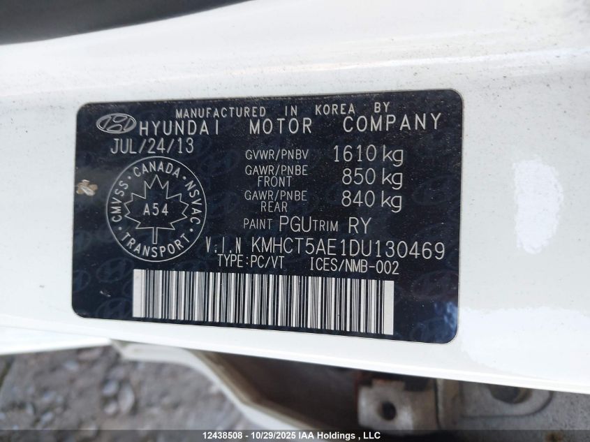 2013 Hyundai Accent Gls/Gs VIN: KMHCT5AE1DU130469 Lot: 12438508