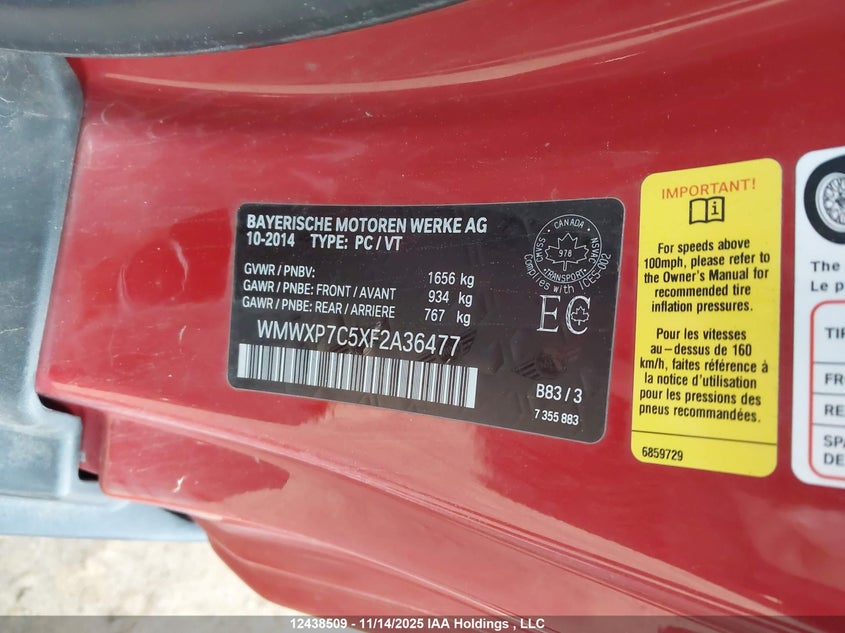 2015 Mini 3 Door Cooper S VIN: WMWXP7C5XF2A36477 Lot: 12438509