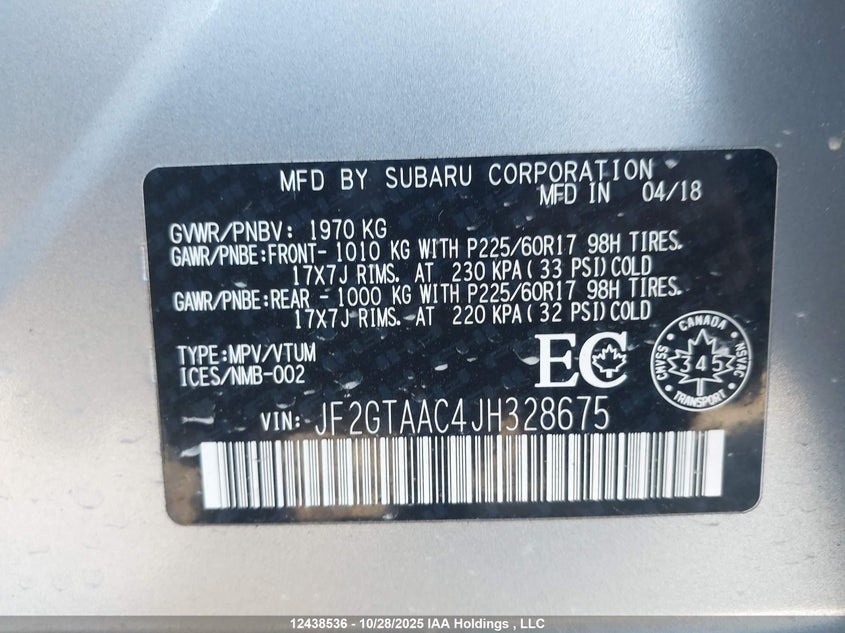 JF2GTAAC4JH328675 2018 SUBARU XV photo no. 9
