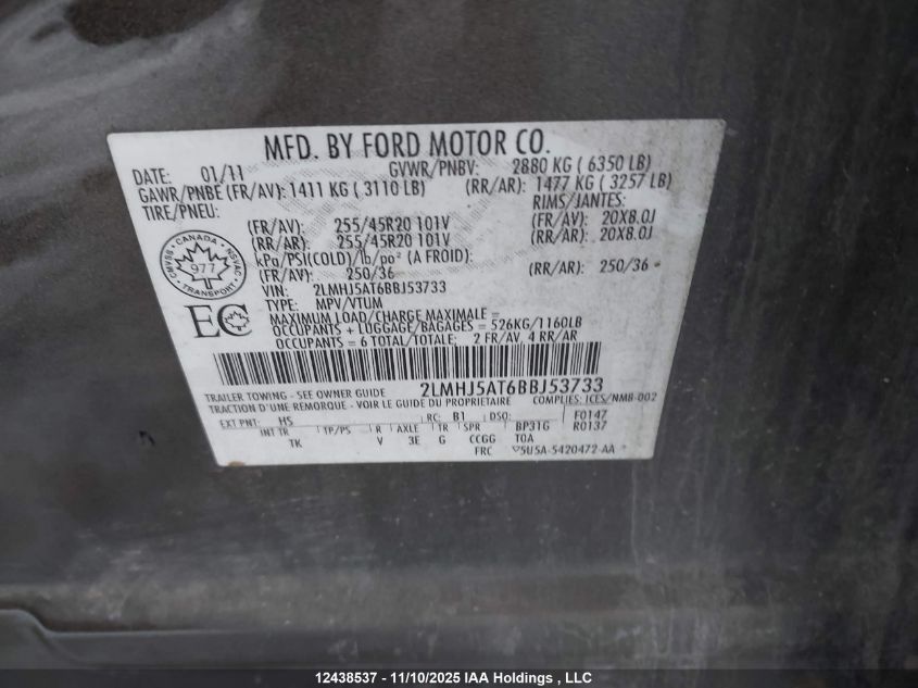 2011 Lincoln Mkt VIN: 2LMHJ5AT6BBJ53733 Lot: 12438537