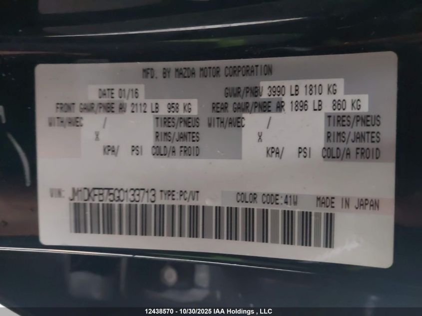 2016 Mazda Cx-3 Sport VIN: JM1DKFB75G0133713 Lot: 12438570