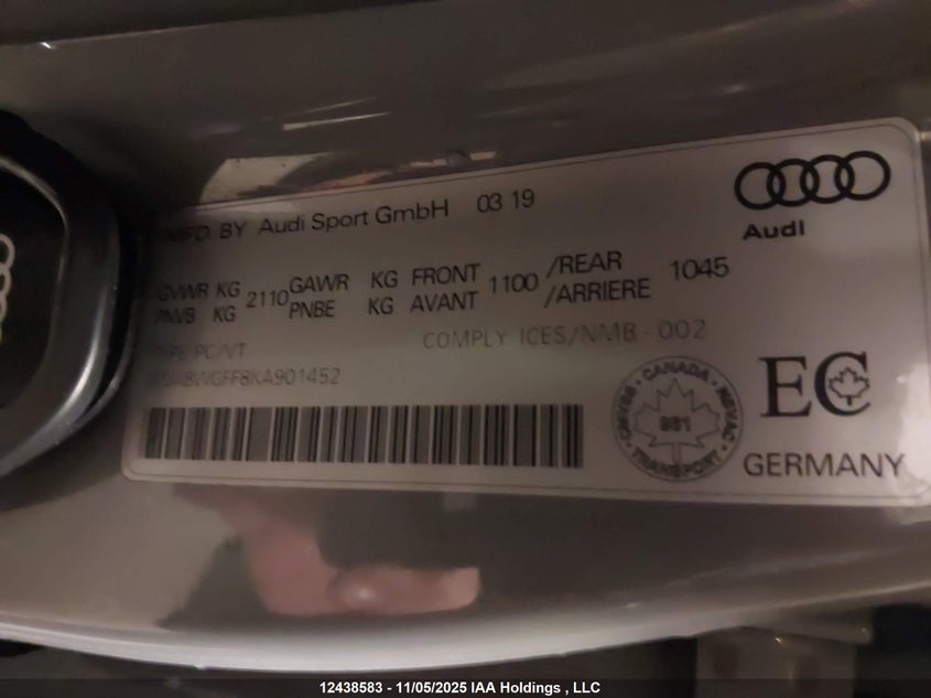 WUABWGFF8KA901452 2019 AUDI RS3 photo no. 9