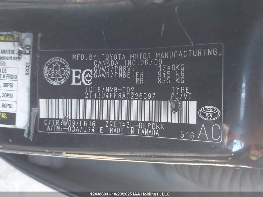 2T1BU4EE8AC226397 2010 TOYOTA COROLLA photo no. 9