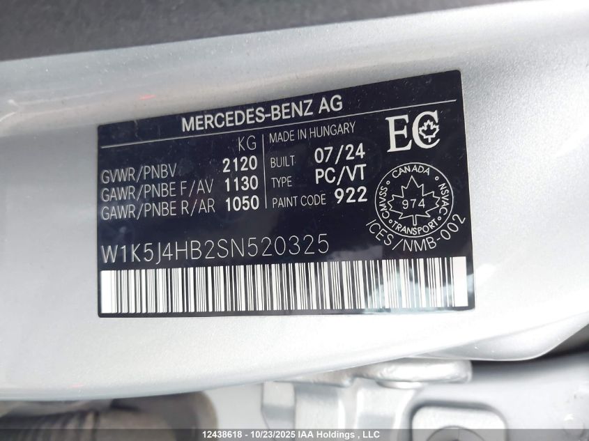 2025 Mercedes-Benz Cla 250 4Matic VIN: W1K5J4HB2SN520325 Lot: 12438618