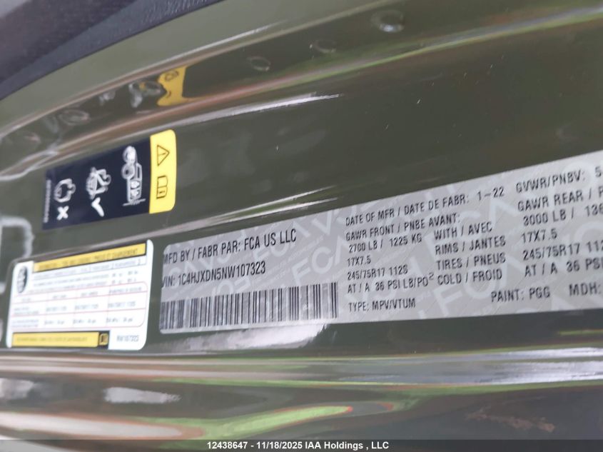 2022 Jeep Wrangler Unlimited Sport S VIN: 1C4HJXDN5NW107323 Lot: 12438647