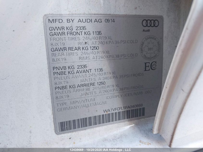 2015 Audi A4 Allroad 2.0T Technik VIN: WA1VFCFL5FA040868 Lot: 12438669