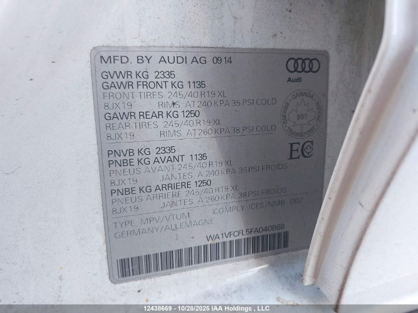 2015 Audi A4 Allroad 2.0T Technik VIN: WA1VFCFL5FA040868 Lot: 12438669