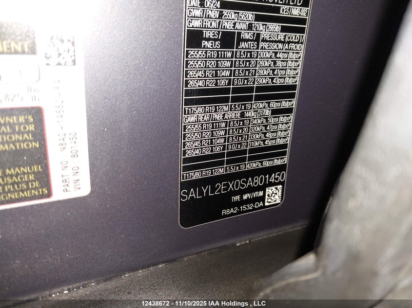 SALYL2EX0SA801450 2025 LAND ROVER RANGE ROVER VELAR photo no. 9