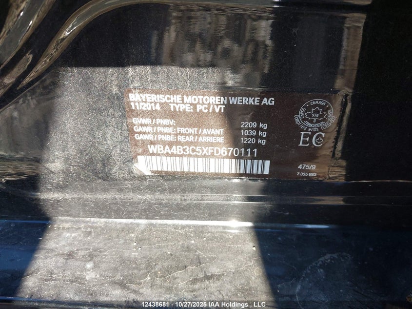 WBA4B3C5XFD670111 2015 BMW 4ER photo no. 9