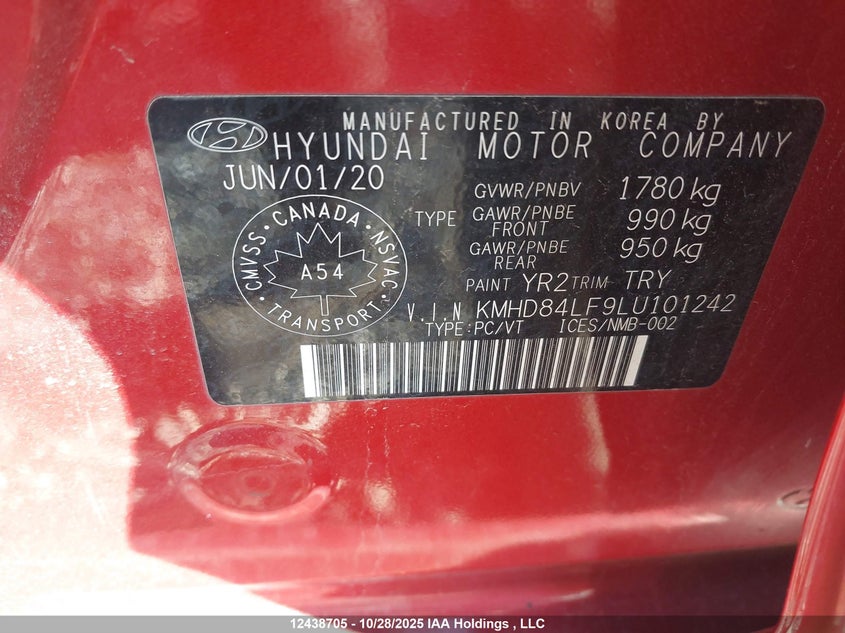 KMHD84LF9LU101242 2020 HYUNDAI ELANTRA photo no. 9