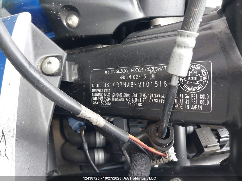 JS1GR7NA8F2101518 2015 SUZUKI GSX-S photo no. 10