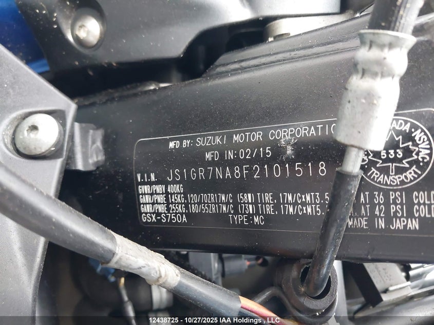 JS1GR7NA8F2101518 2015 SUZUKI GSX-S photo no. 13