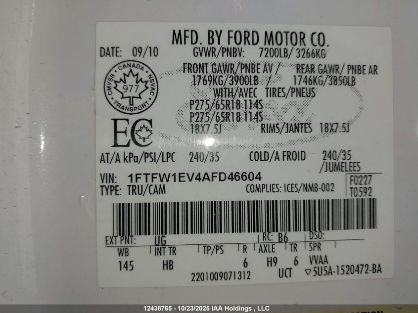 1FTFW1EV4AFD46604 2010 FORD F-150 photo no. 19