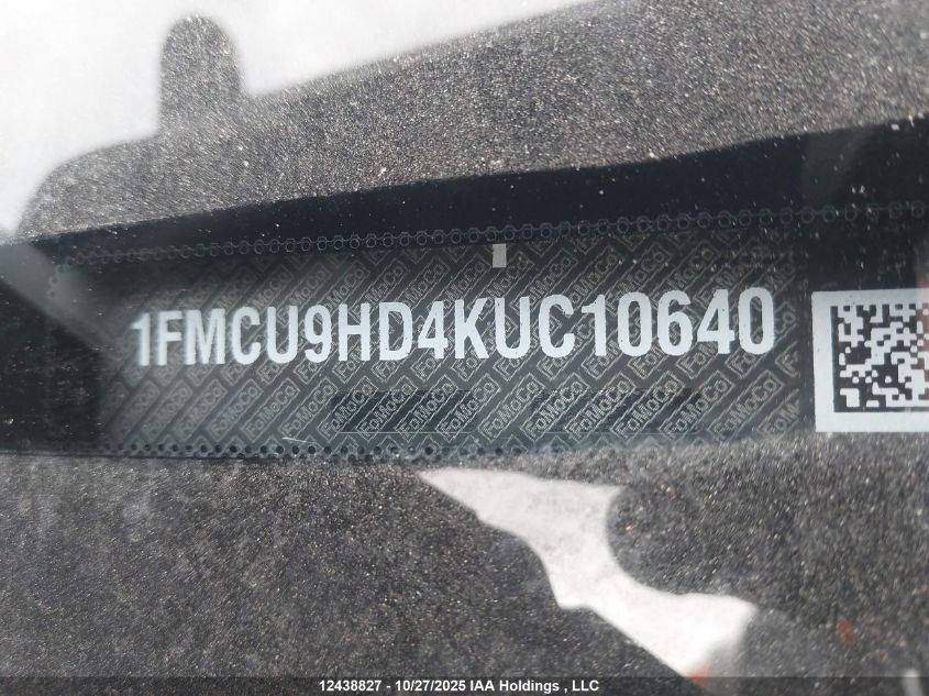2019 Ford Escape Sel VIN: 1FMCU9HD4KUC10640 Lot: 12438827