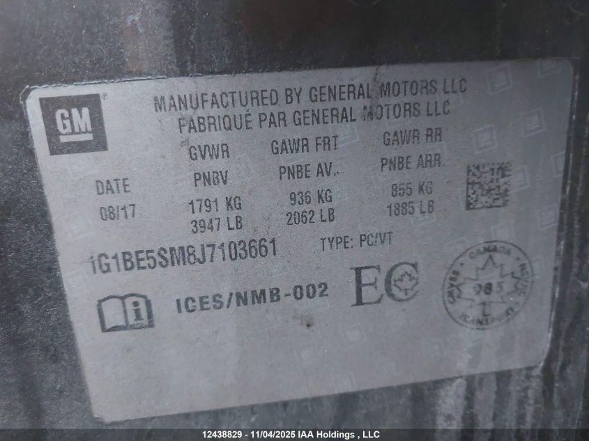 2018 Chevrolet Cruze Lt Auto VIN: 1G1BE5SM8J7103661 Lot: 12438829