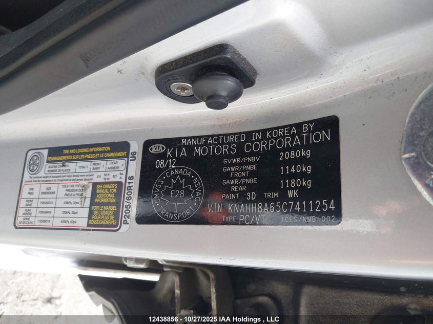 KNAHH8A65C7411254 2012 KIA RONDO photo no. 9