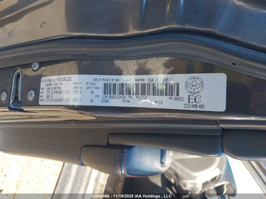 2015 Jeep Cherokee Trailhawk VIN: 1C4PJMBSXFW724253 Lot: 12438860