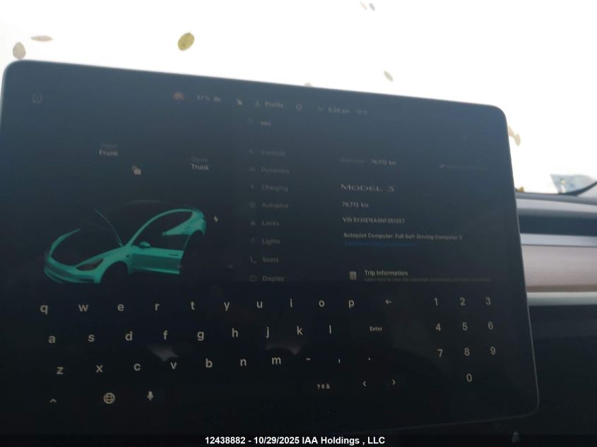 2022 Tesla Model 3 VIN: 5YJ3E1EA9NF351357 Lot: 12438882