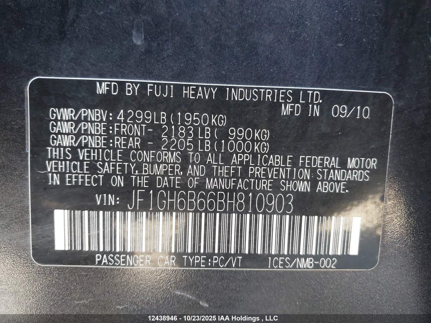 JF1GH6B66BH810903 2011 SUBARU IMPREZA photo no. 9