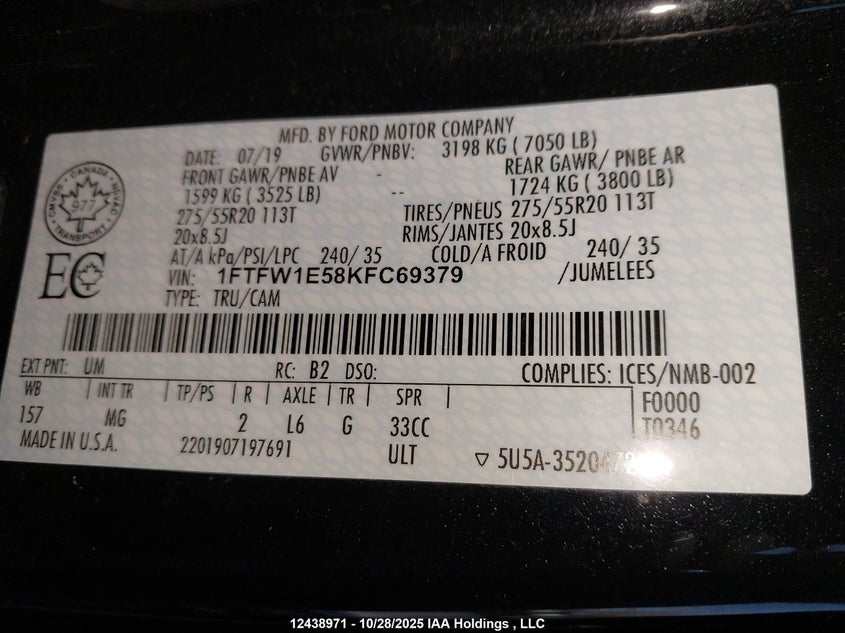 1FTFW1E58KFC69379 2019 FORD F-150 photo no. 9
