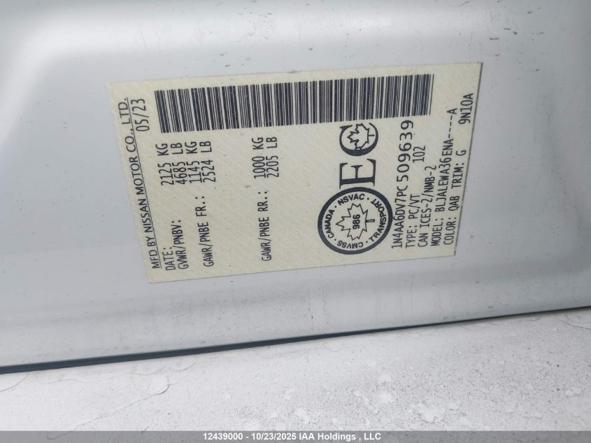 2023 Nissan Maxima Sl VIN: 1N4AA6DV7PC509639 Lot: 12439000