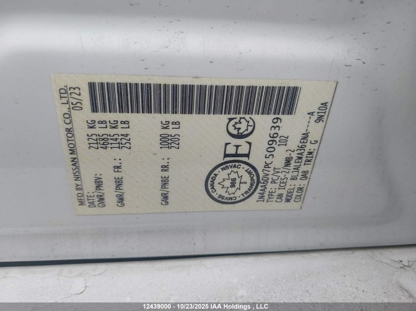 2023 Nissan Maxima Sl VIN: 1N4AA6DV7PC509639 Lot: 12439000