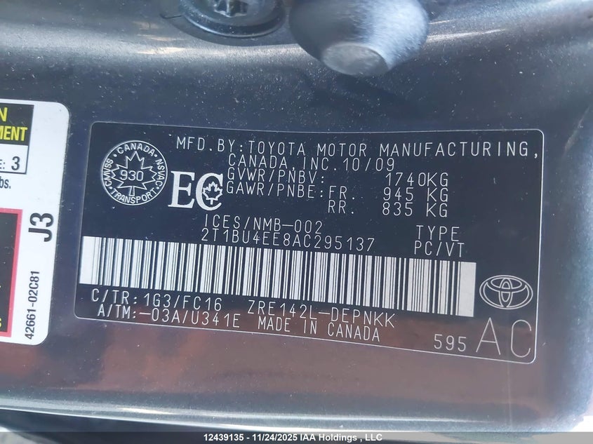 2T1BU4EE8AC295137 2010 TOYOTA COROLLA photo no. 9
