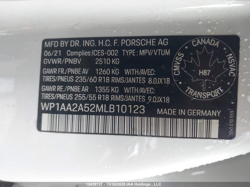 WP1AA2A52MLB10123 2021 PORSCHE MACAN photo no. 9