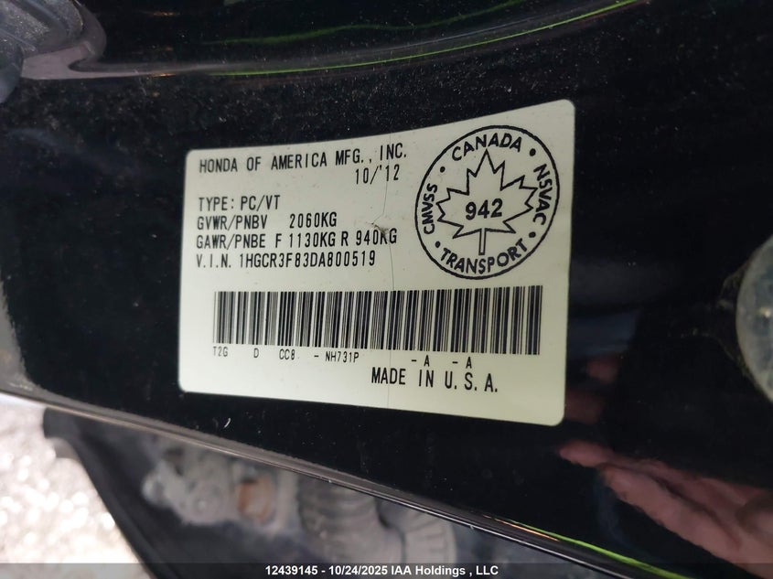 1HGCR3F83DA800519 2013 HONDA ACCORD photo no. 9