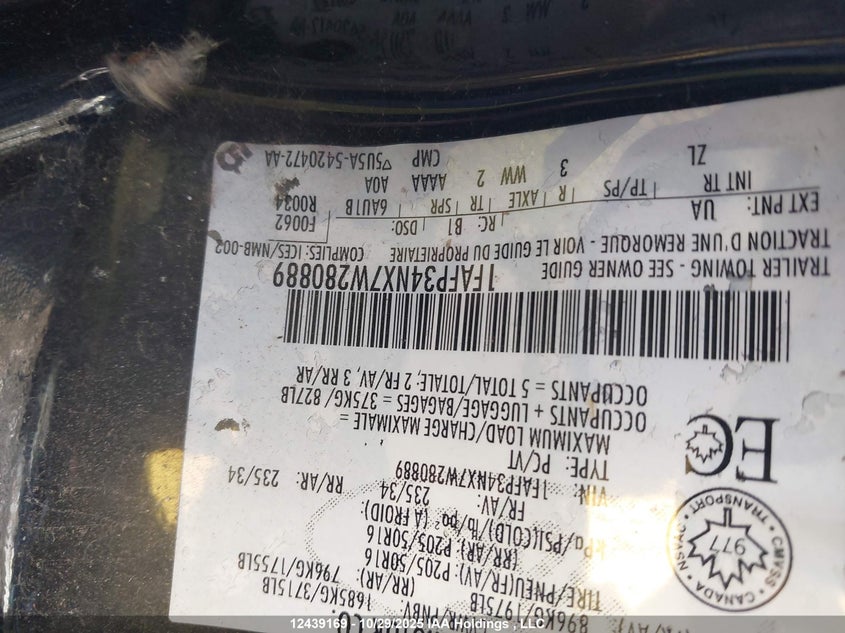 1FAFP34NX7W280889 2007 FORD FOCUS photo no. 9