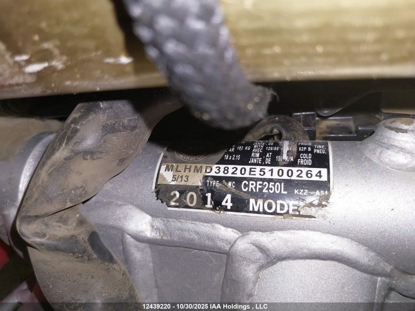 2014 Honda Crf250 L VIN: MLHMD3820E5100264 Lot: 12439220