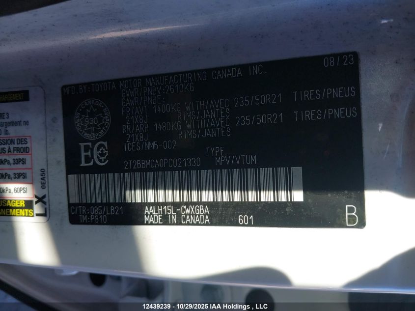 2023 Lexus Rx 350H VIN: 2T2BBMCA0PC021330 Lot: 12439239