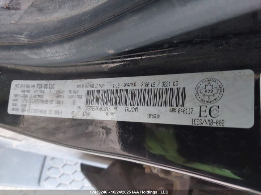 2019 Ram 1500 Sport/Rebel VIN: 1C6SRFET0KN829247 Lot: 12439246