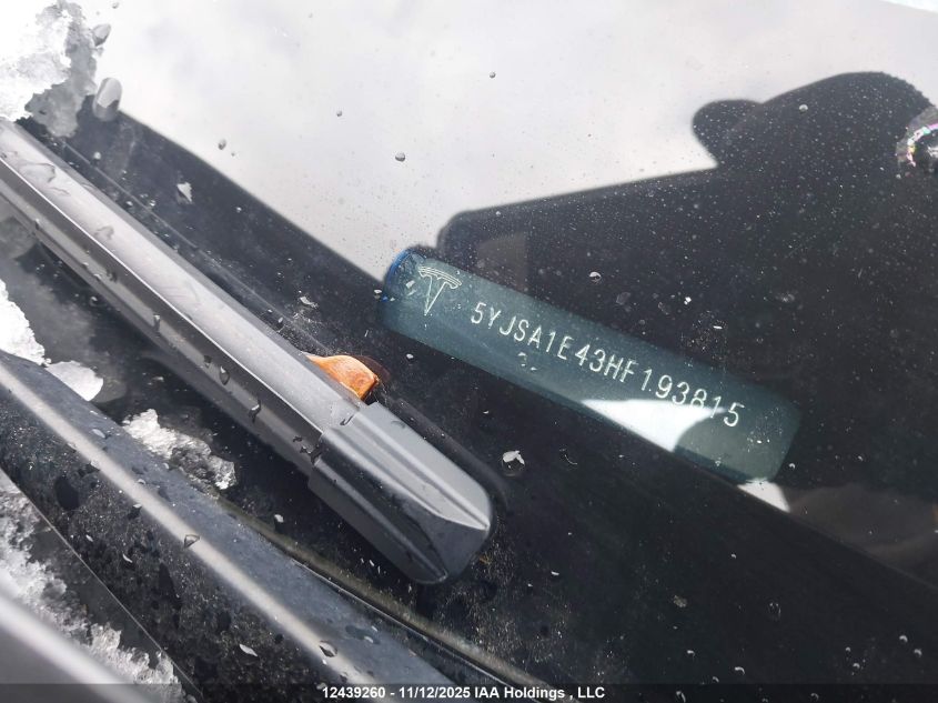 2017 Tesla Model S 100D/60D/75D/90D/P100D VIN: 5YJSA1E43HF193815 Lot: 12439260
