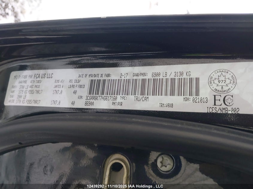 2017 Ram 1500 St VIN: 3C6RR6KT7HG617160 Lot: 12439292