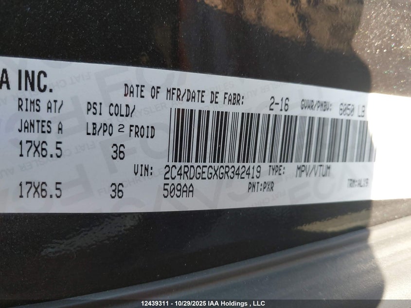 2C4RDGEGXGR342419 2016 DODGE CARAVAN photo no. 9