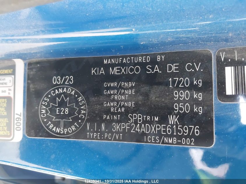 2023 Kia Forte Lx/Lxs VIN: 3KPF24ADXPE615976 Lot: 12439341