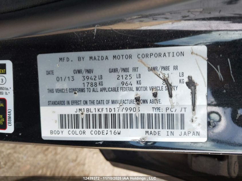 2013 Mazda 3 I VIN: JM1BL1KF1D1779903 Lot: 12439372