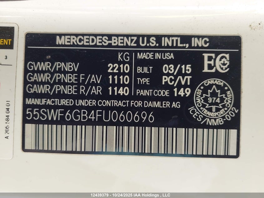 55SWF6GB4FU060696 2015 MERCEDES-BENZ C-KLASSE photo no. 9