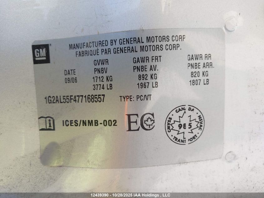2007 Pontiac G5 Se VIN: 1G2AL55F477168557 Lot: 12439390