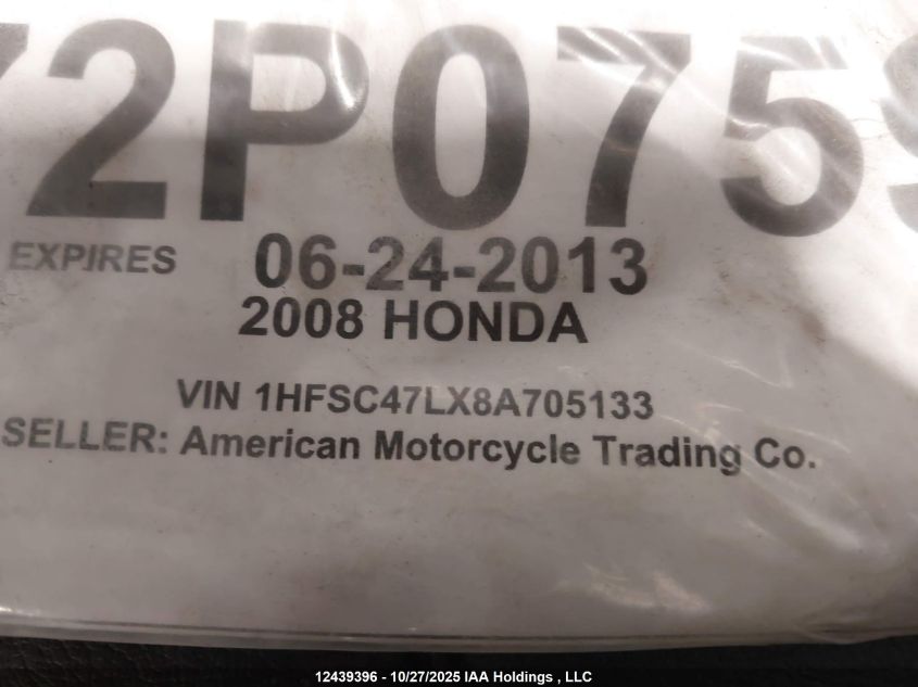 2008 Honda Gl1800 VIN: 1HFSC47LX8A705133 Lot: 12439396